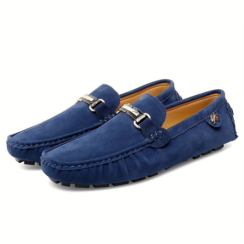 Men's Loafer Shoes With Metallic Decor, Comfy Non-slip Slip On Driving Shoes, Men's Shoes, Spring And Summer