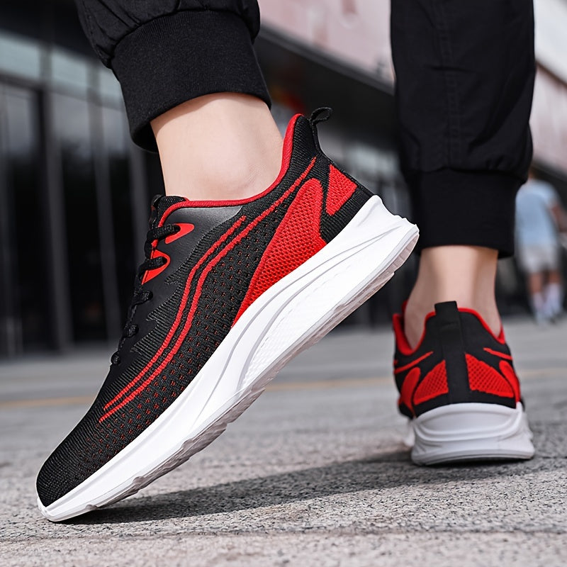 Men's Trendy Woven Knit Breathable Running Shoes, Comfy Non Slip Casual Soft Sole Lace Up Sneakers For Men's Outdoor Activities