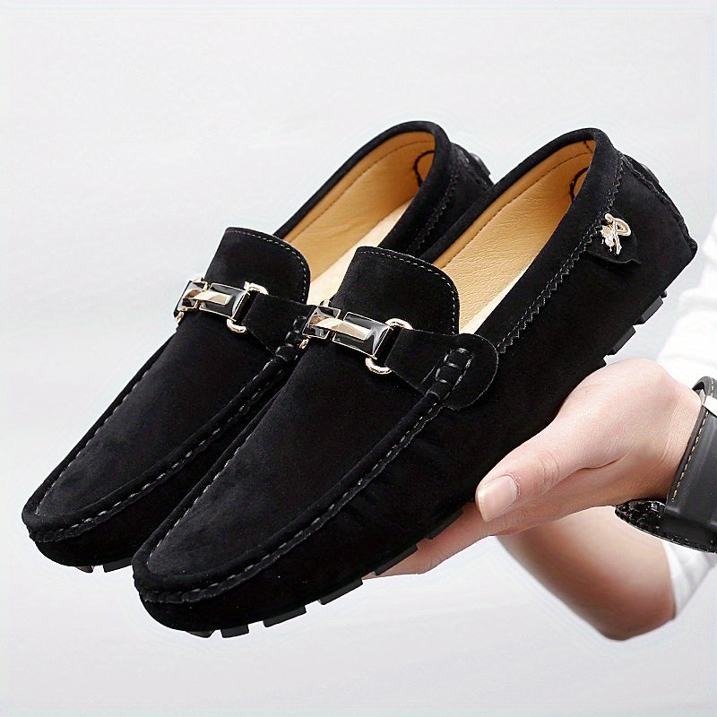 Men's Loafer Shoes With Metallic Decor, Comfy Non-slip Slip On Driving Shoes, Men's Shoes, Spring And Summer