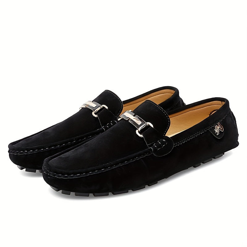 Men's Loafer Shoes With Metallic Decor, Comfy Non-slip Slip On Driving Shoes, Men's Shoes, Spring And Summer